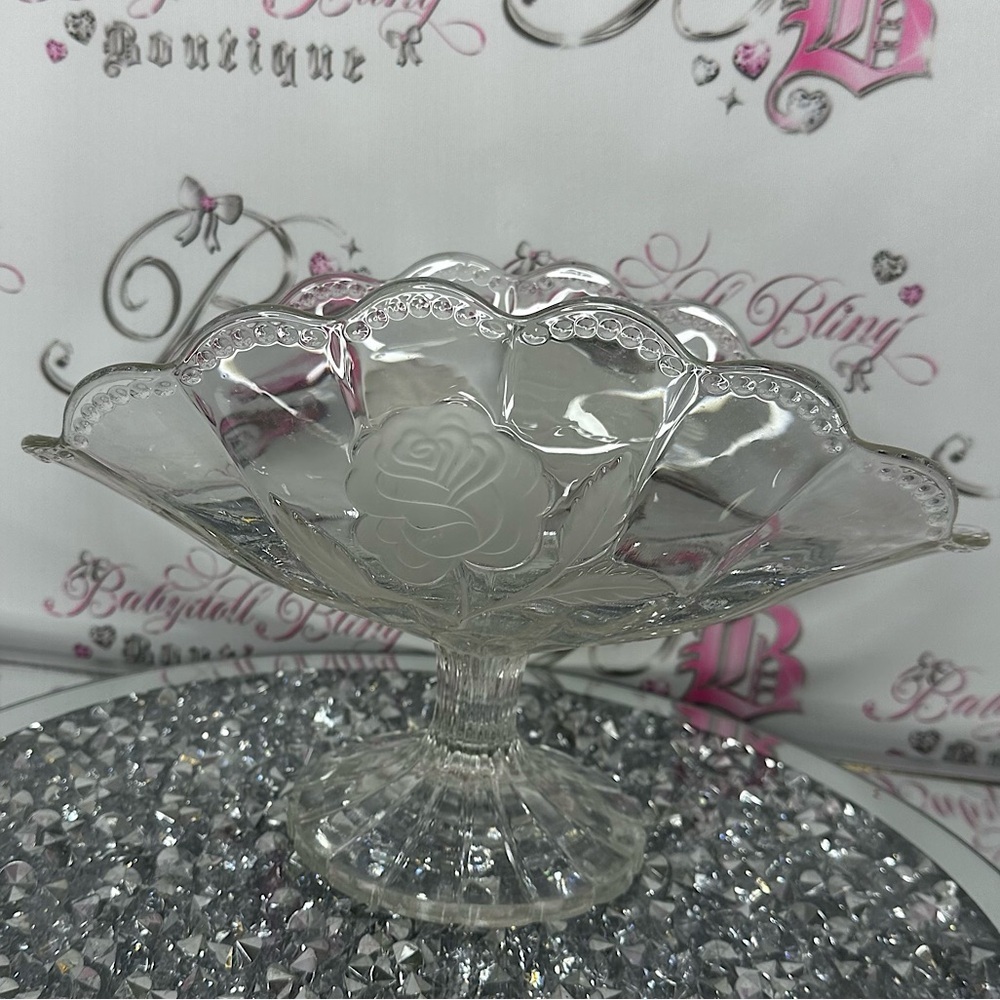 Bowl fruit vegetables vintage roses Elegant Clear Glass Pedestal Bowl
